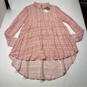 Umgee White Orange Tunic Shirt Dress Top Long Sleeve Womens‎ Size Small Boho NEW